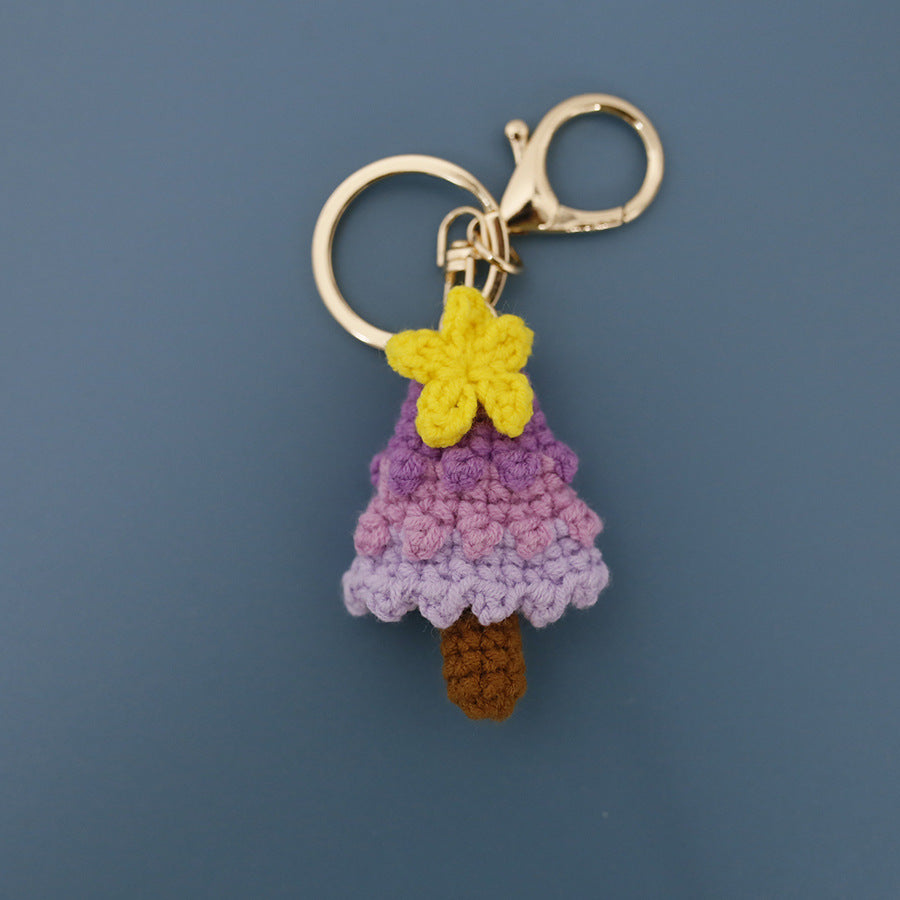 Hand-woven rainbow Christmas tree pendant, exquisite woolen crochet keychain