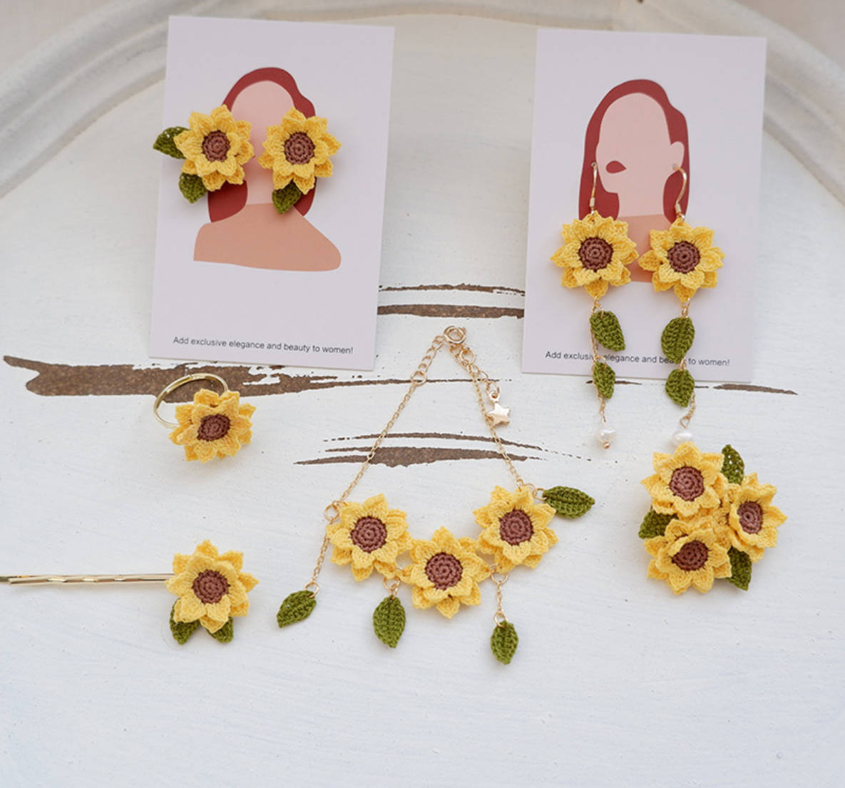 Sunflower Ear Hook Handmade Earrings, Handcrafted Crochet Boutique, Exquisite Handmade Weaving with Micro Hook Finished Product