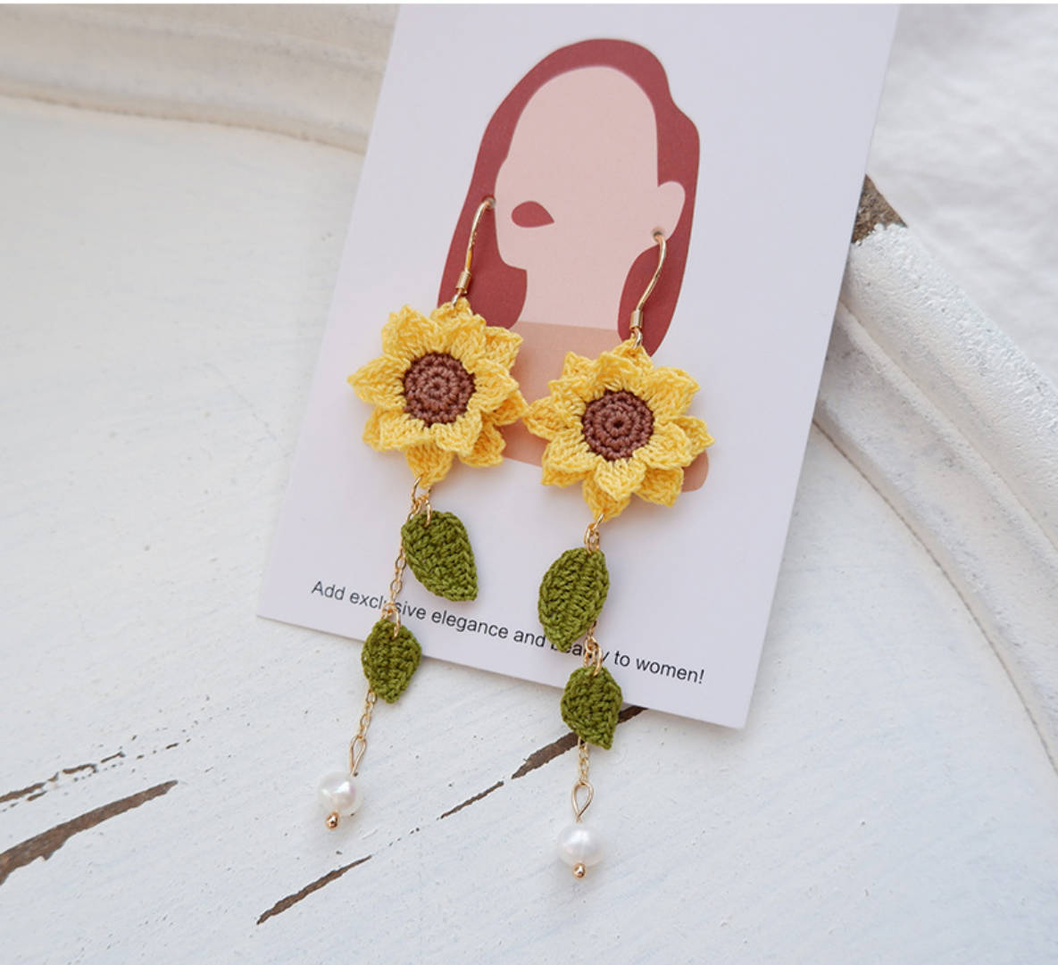 Sunflower Ear Hook Handmade Earrings, Handcrafted Crochet Boutique, Exquisite Handmade Weaving with Micro Hook Finished Product