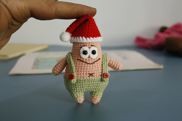 Cartoon cute hand-knitted Christmas Patrick Star doll, woolen crochet pendant, hand-made keychain