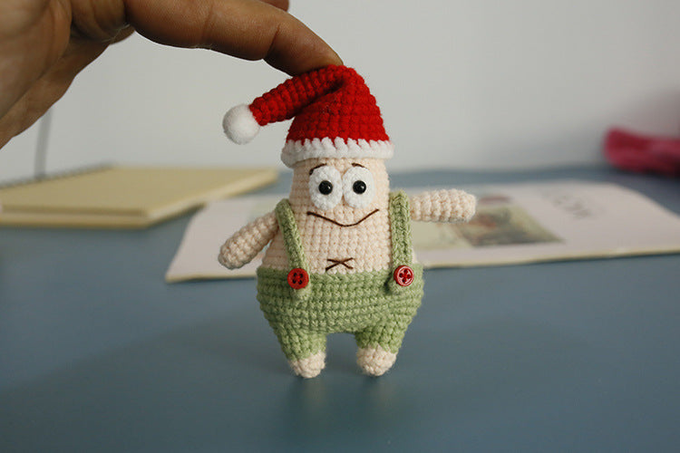 Cartoon cute hand-knitted Christmas Patrick Star doll, woolen crochet pendant, hand-made keychain