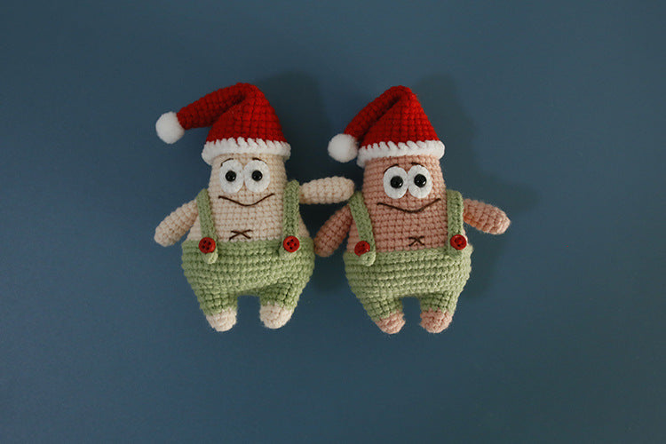 Cartoon cute hand-knitted Christmas Patrick Star doll, woolen crochet pendant, hand-made keychain