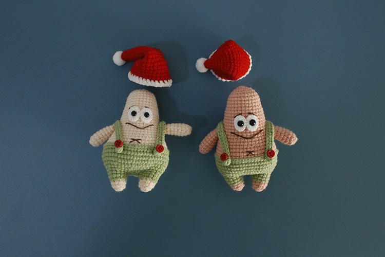 Cartoon cute hand-knitted Christmas Patrick Star doll, woolen crochet pendant, hand-made keychain