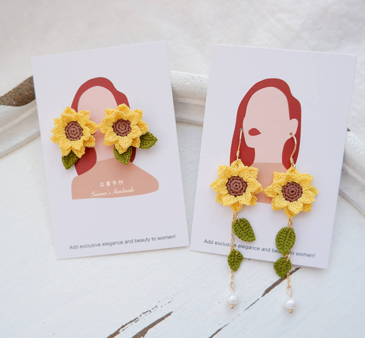 Sunflower Ear Hook Handmade Earrings, Handcrafted Crochet Boutique, Exquisite Handmade Weaving with Micro Hook Finished Product