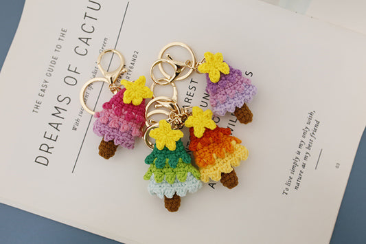 Hand-woven rainbow Christmas tree pendant, exquisite woolen crochet keychain