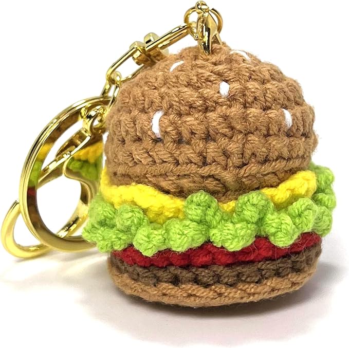 Handmade Crocheted Hamburger Ornament, Backpack Handmade Keychain, Gift for Him/Her