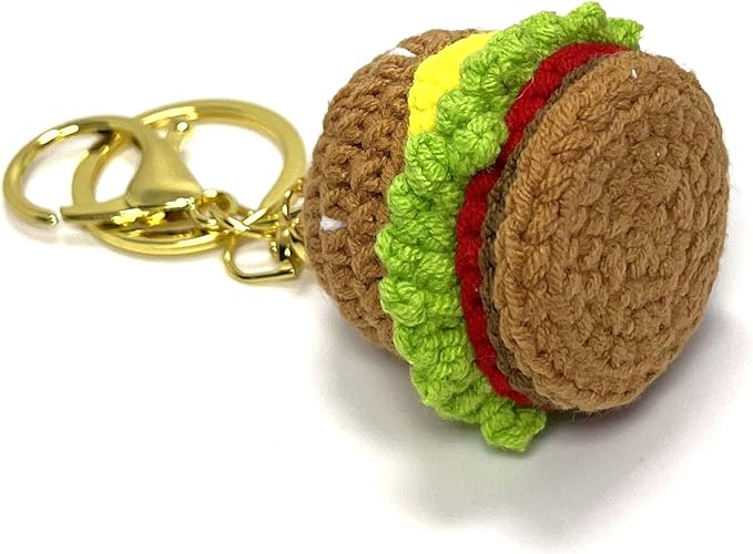 Handmade Crocheted Hamburger Ornament, Backpack Handmade Keychain, Gift for Him/Her