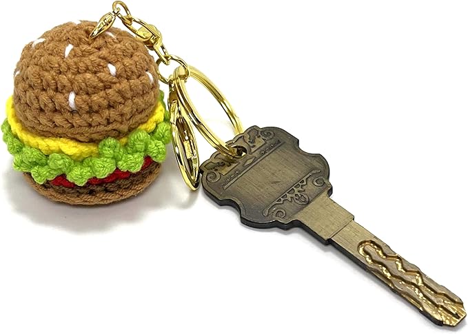 Handmade Crocheted Hamburger Ornament, Backpack Handmade Keychain, Gift for Him/Her