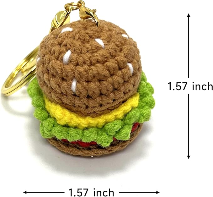 Handmade Crocheted Hamburger Ornament, Backpack Handmade Keychain, Gift for Him/Her